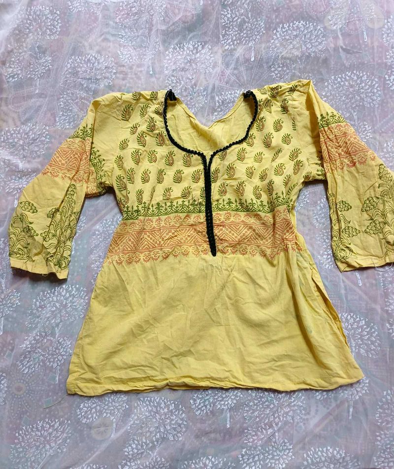 Yellow  Ethnic Short kurti (women's)