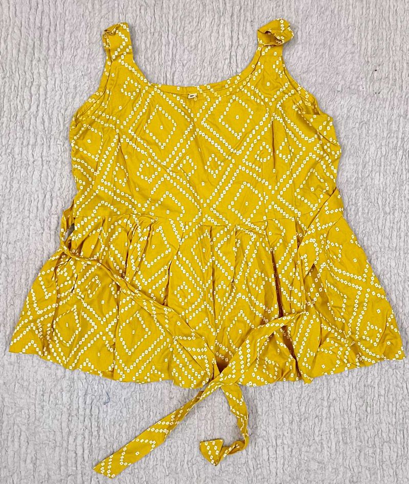 Yellow Printed Top For Women