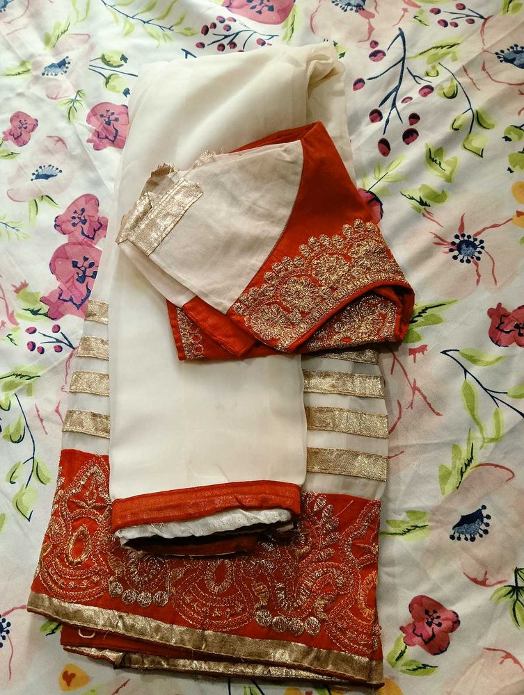 Lehnga Choli White and Red