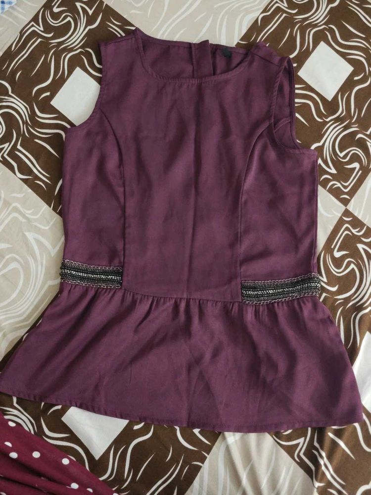 Wine Colour Small Size Peplum Benetton Top