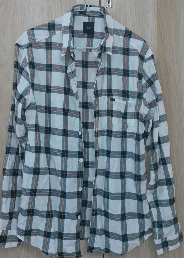 White Plaid Button-Down Shirt