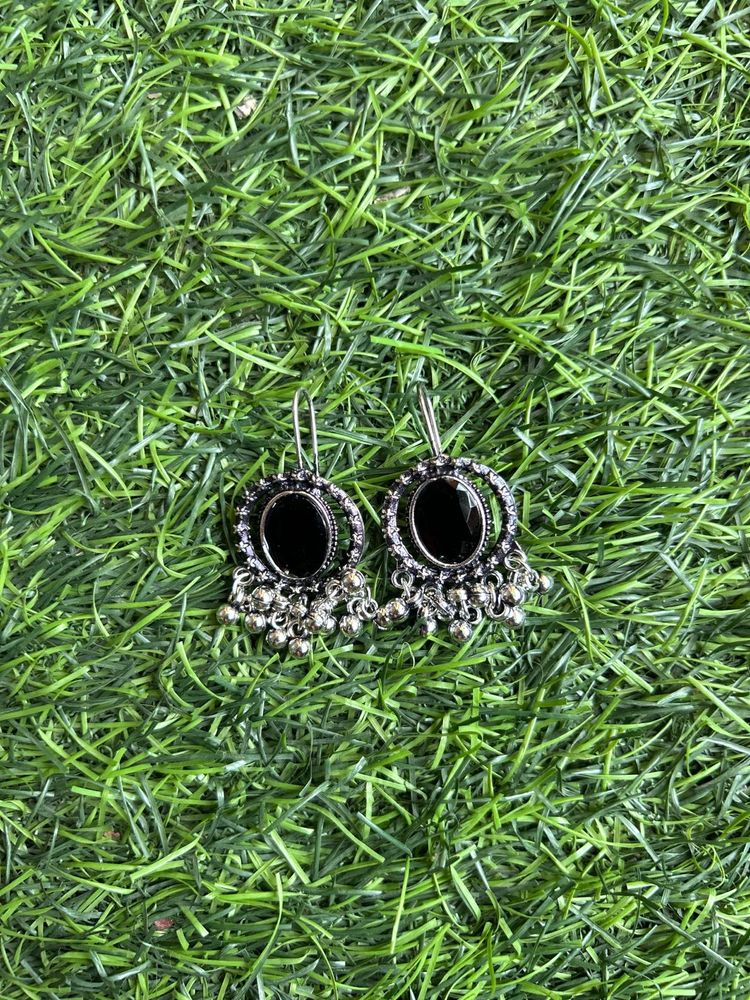 Trendy Oxidised Silver Hook Earrings