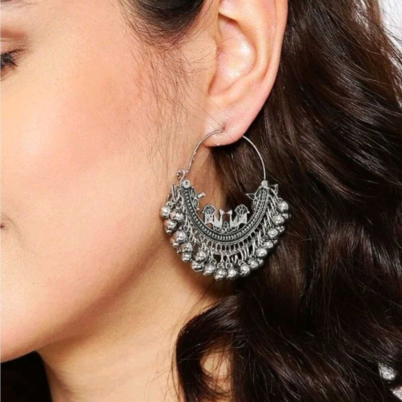 Oxidized Silver Jhumka Earrings