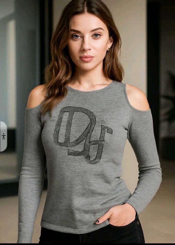 Stylish Gray Cold Shoulder Top🫠