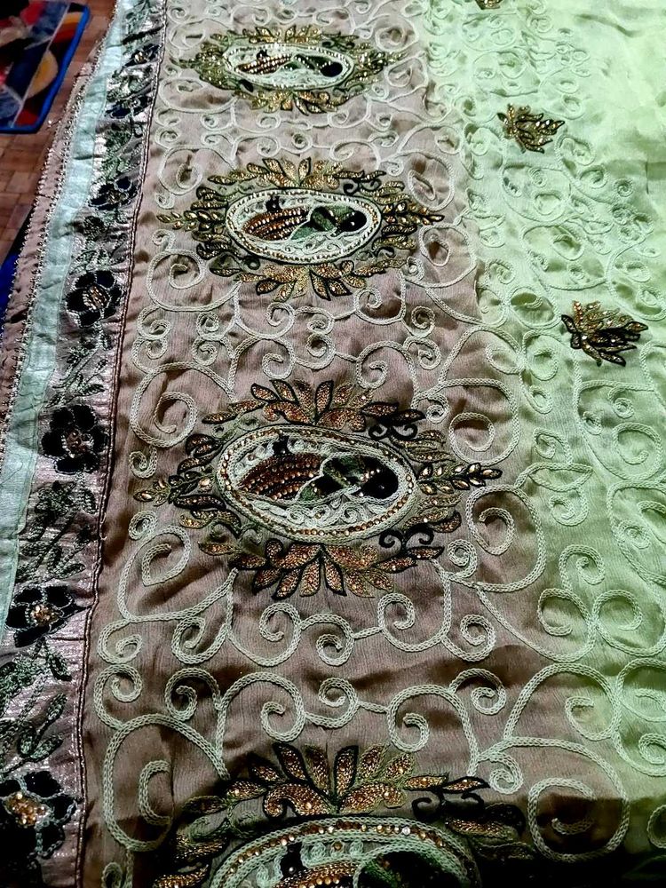 Beautiful Green Chikankari Saree
