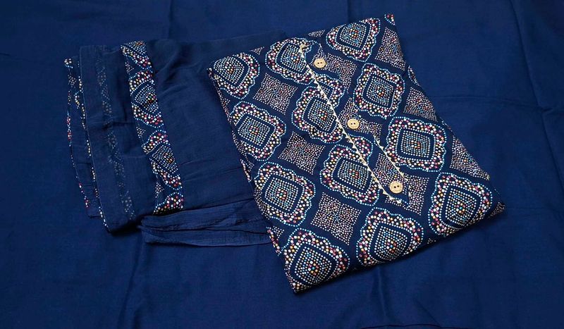 Navy Blue Printed Suit Material