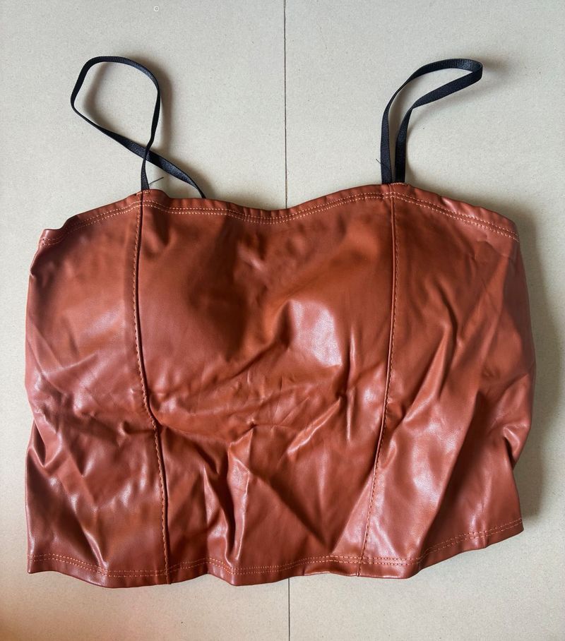 Brown Faux Leather Corset Top