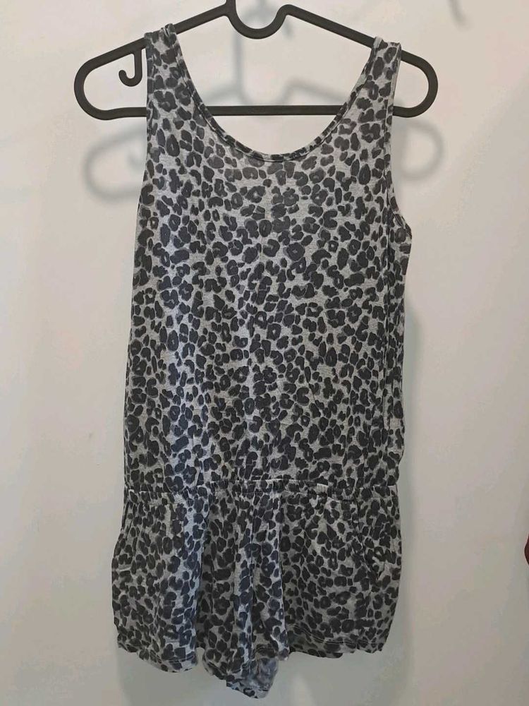 H&amp;M Grey Leopard print Playsuit