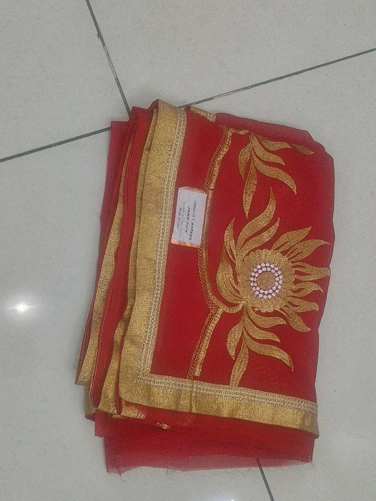 Red &amp; Gold Embroidered Saree