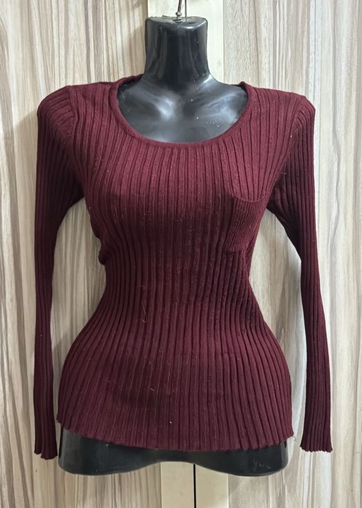Burgundy Ribbed Knit Top