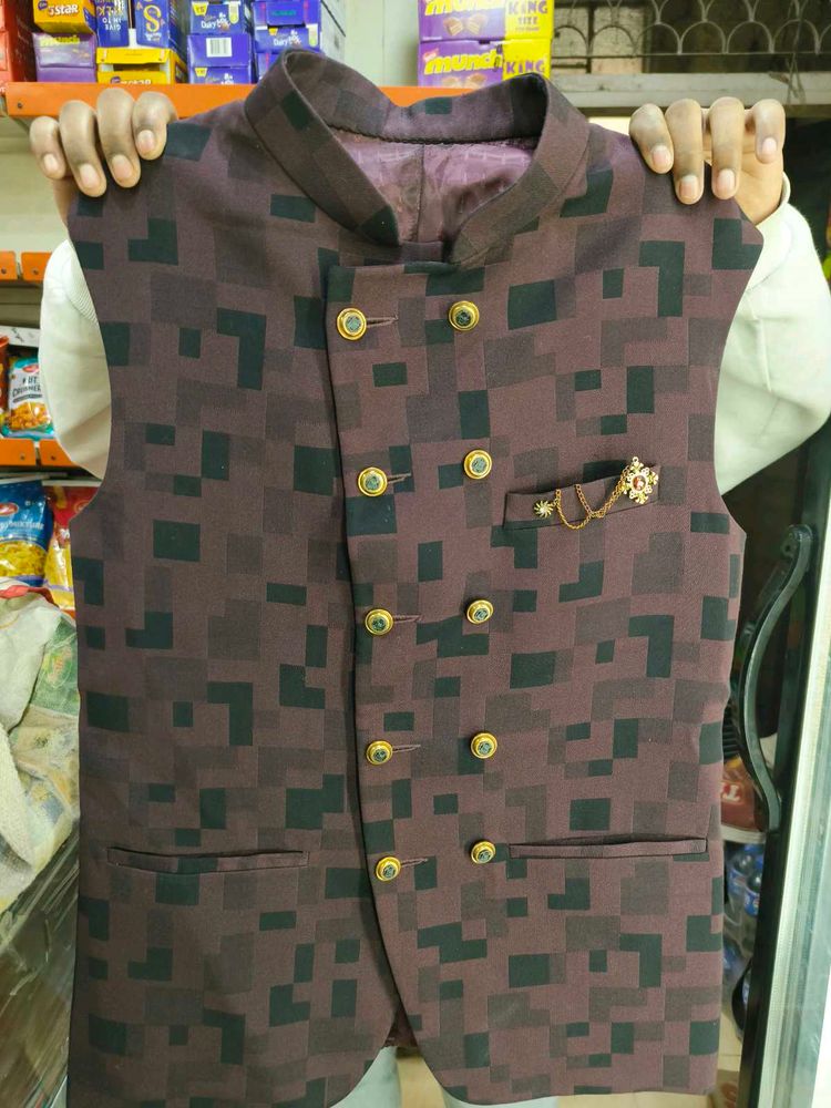 Stylish Maroon Patterned Waistcoat