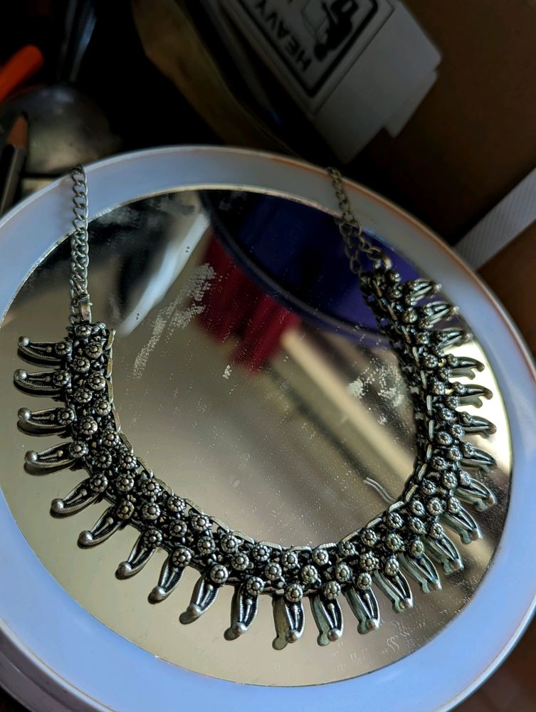 Antique German Silver Black Metal Necklace