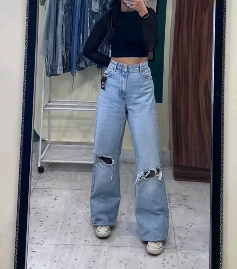 Ripped Wide Leg Jeans