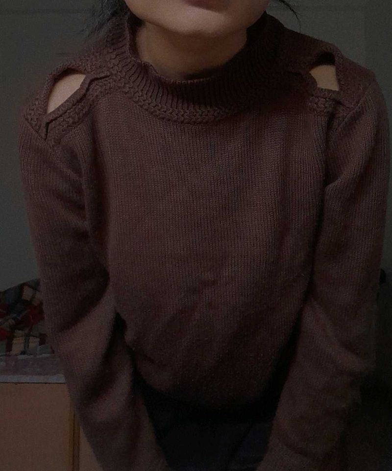 Shoulder Cut Sweater (Brown)