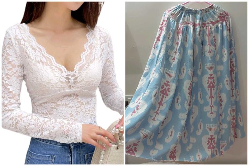 White Top And Blue Skirt
