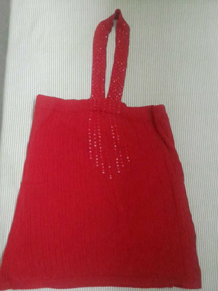 Red Tube Like Top Halter Neck Loop