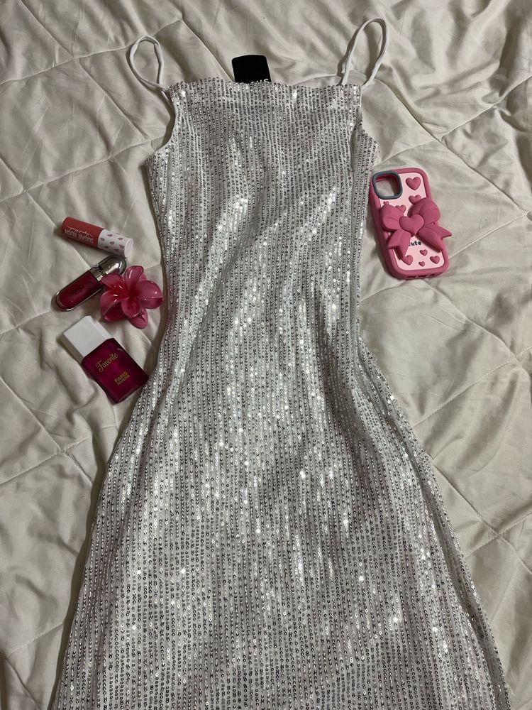 y2k Sparkling Silver Sequins Dress
