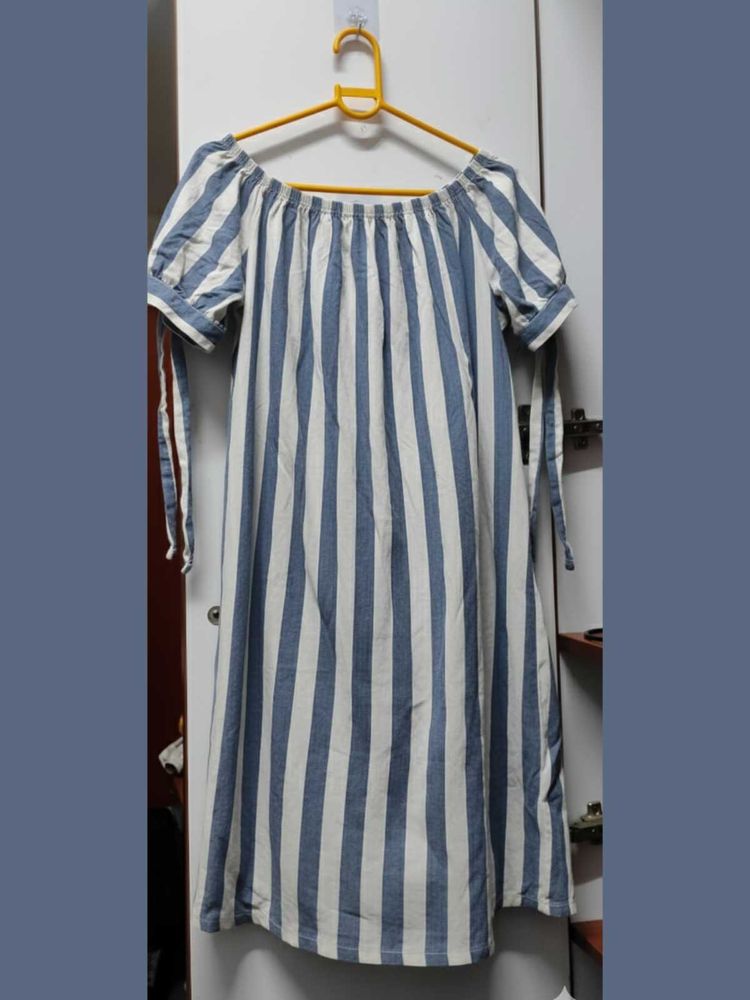 Striped Off-Shoulder Midi Dress