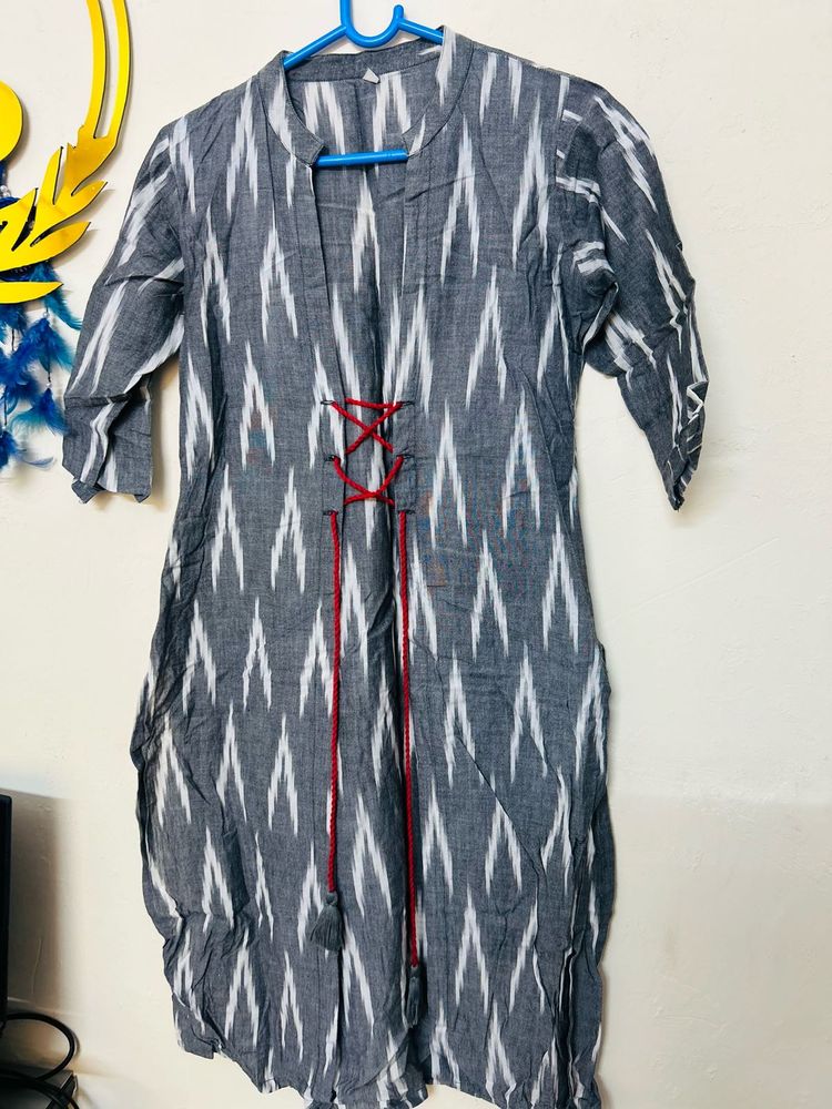 Stylish Grey Ikat Kurta Jacket