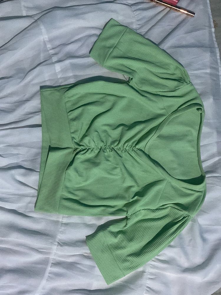Green Ribbed Crop Top