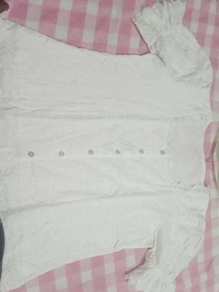 White Eyelet Blouse with Ruffle Sleeves