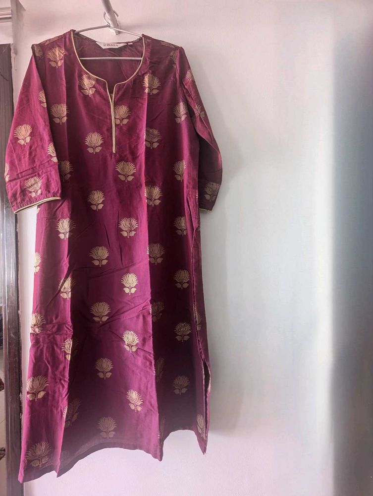Elegant Majenta colored festive kurti with Lotus m