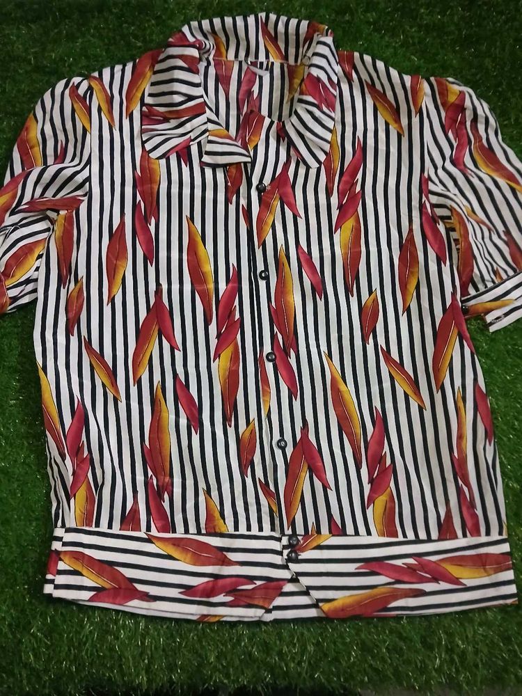 Combo Tshirt Vintage Striped Leaf Blouse