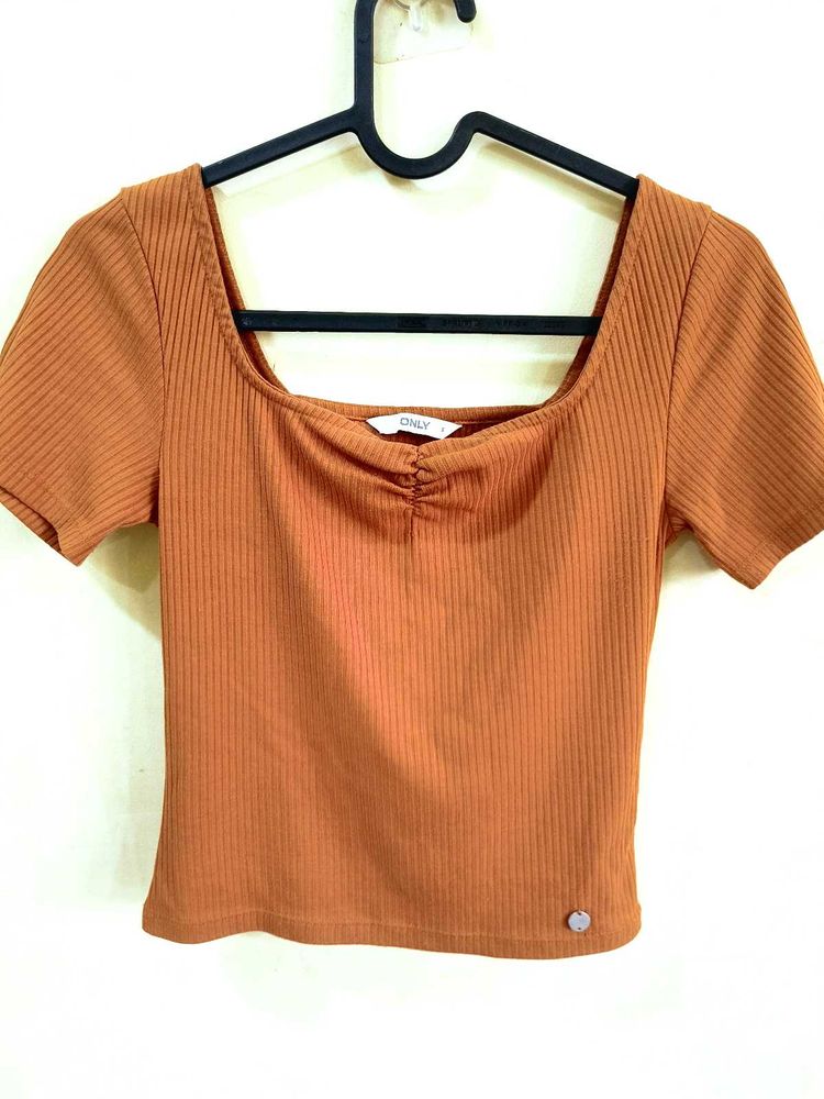 Ribbed Slim Fit Top with Ruching - Brand ONLY