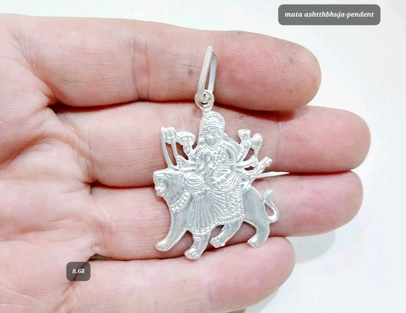 Real Silver Chandi Shri Mata Pendant