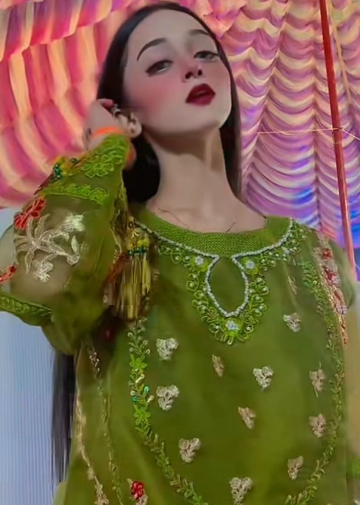 Green Embroidered semi stitched Kurta Set