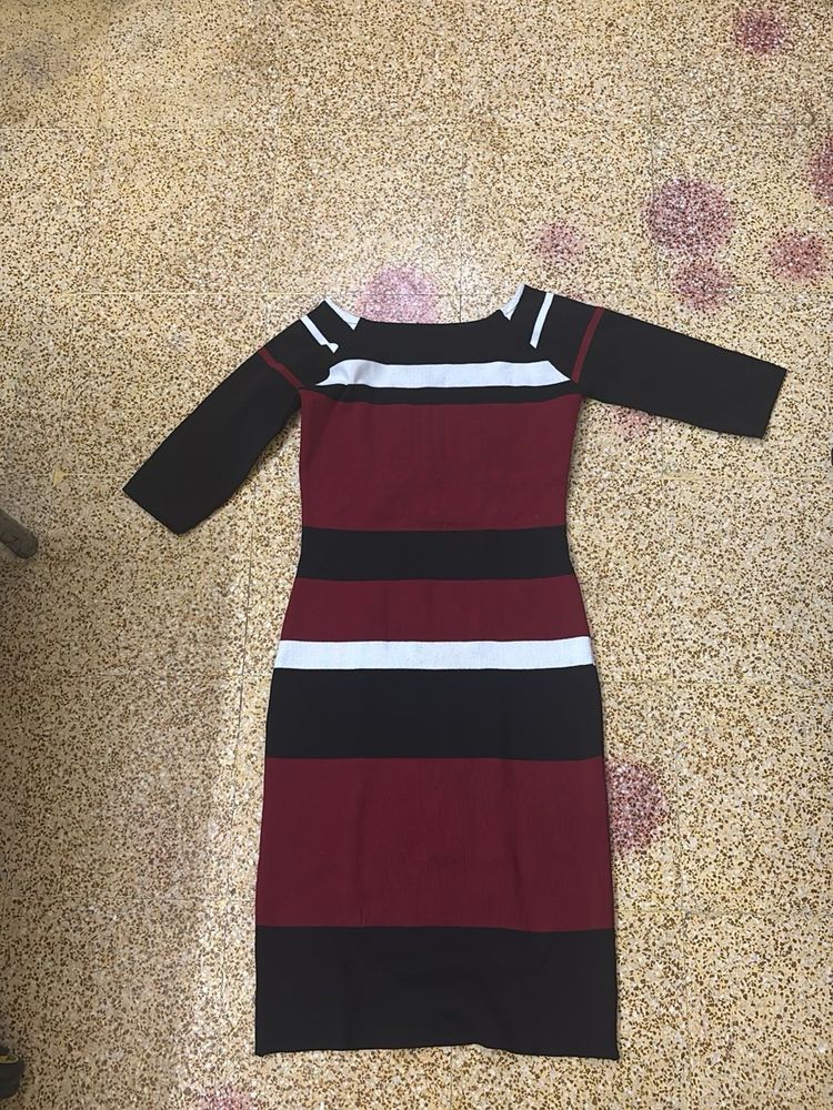 Maroon black And White Striped Dress