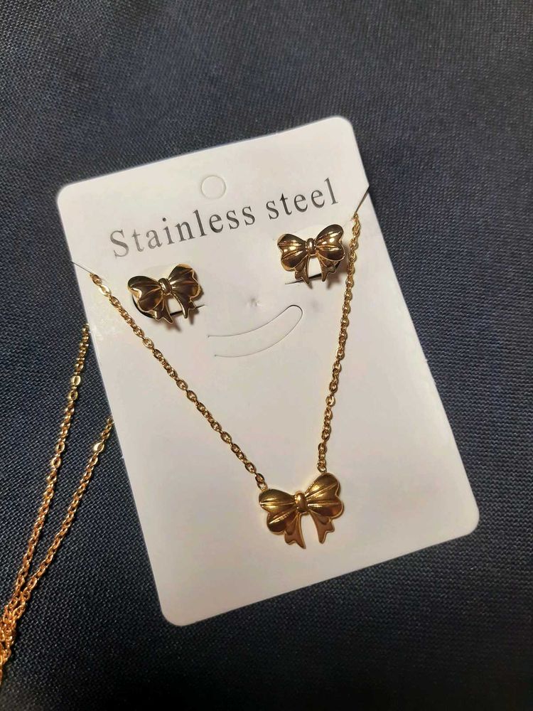 Anti Tarnish Bow Themed Jewellery Set