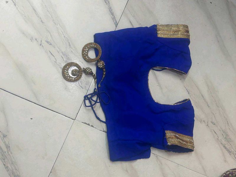 Royal Blue Sari Blouse w/ Gold Detail