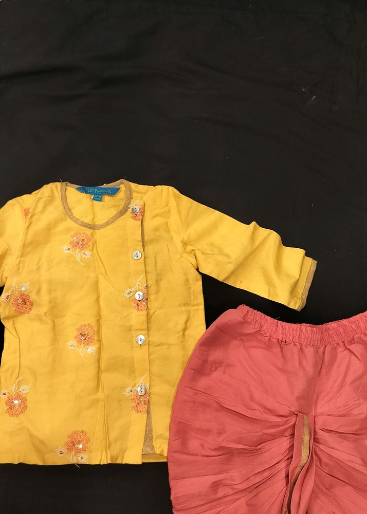 Lil Peacock Gold Pink Kurta Set
