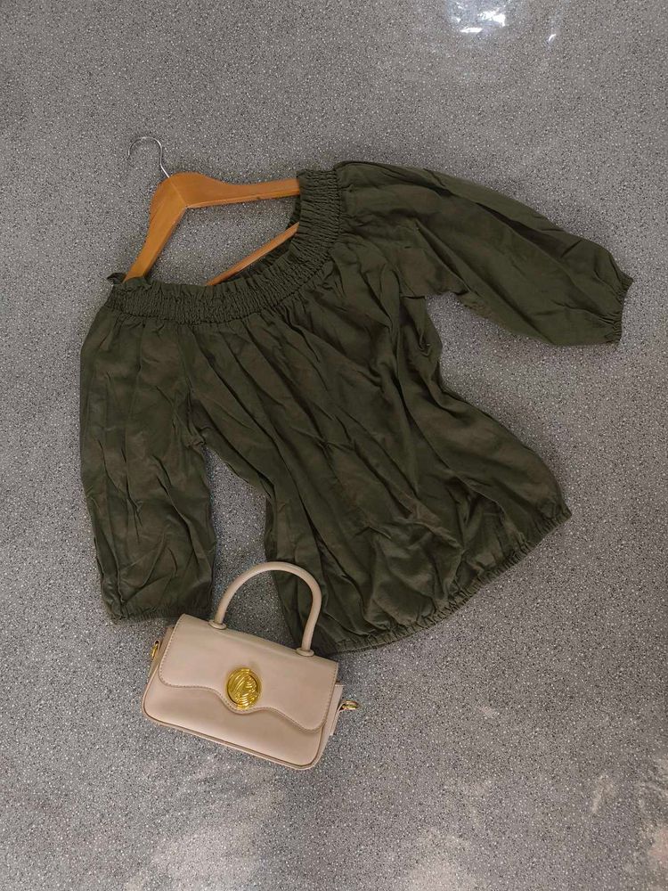Olive Green Off-Shoulder Top