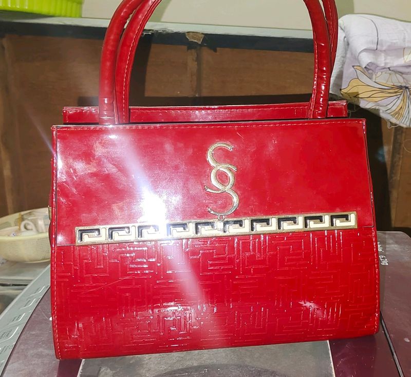 Red Patent Leather Top Handle Bag