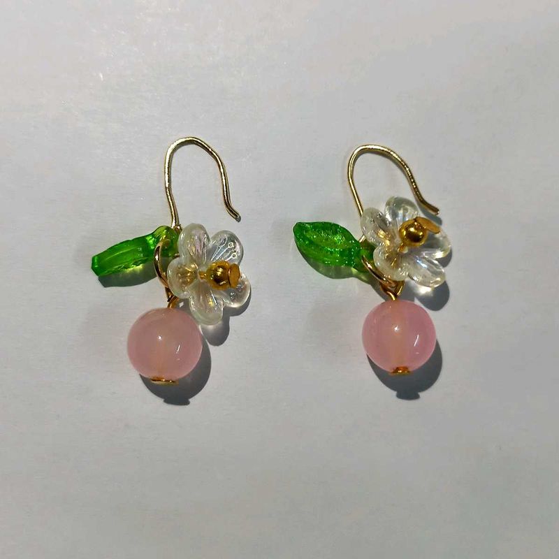 Handmade Beaded Earrings with Flower and Leaf
