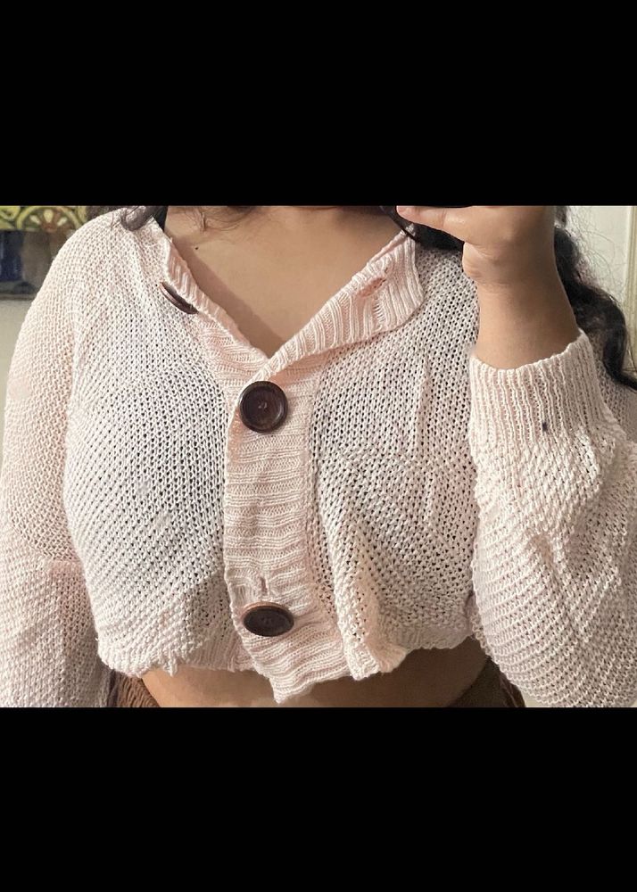 made in korea pink Cute Cropped Cardigan