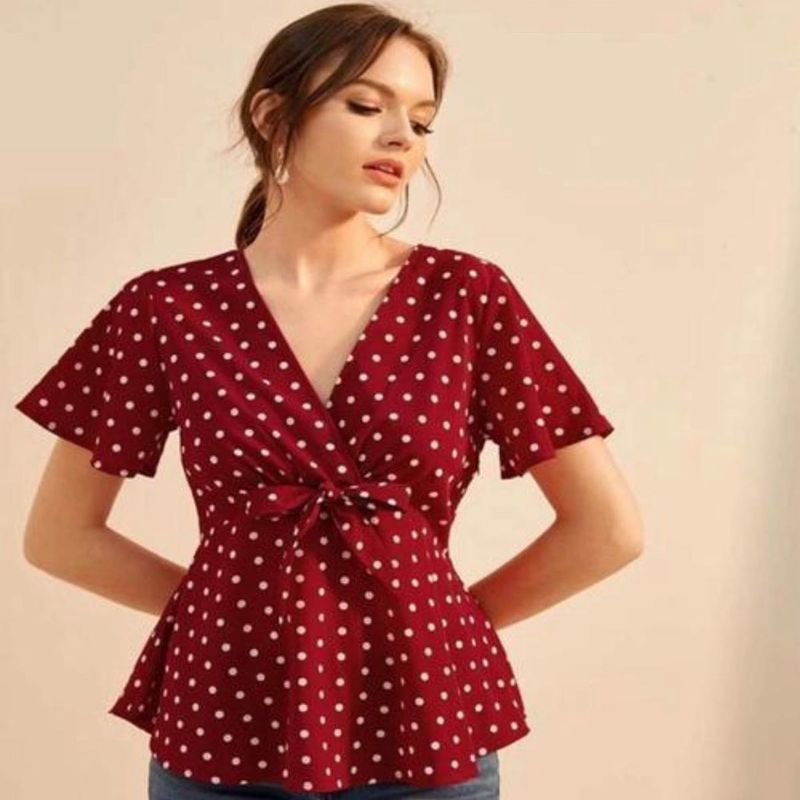 Burgundy Polka Dot Tie Top