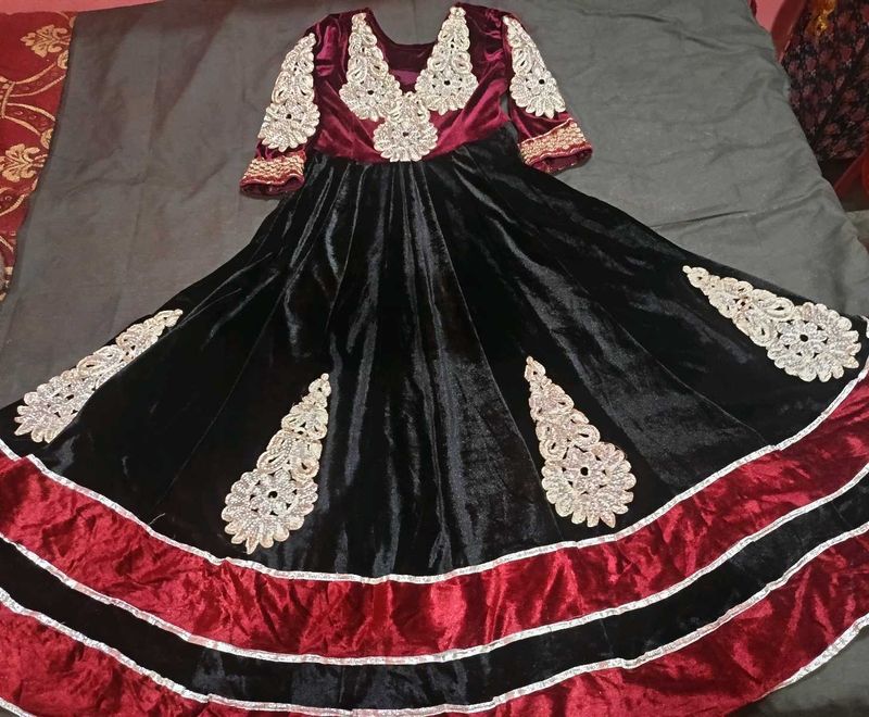 winter Velvet  Party Wear ghera full gown heavy fl
