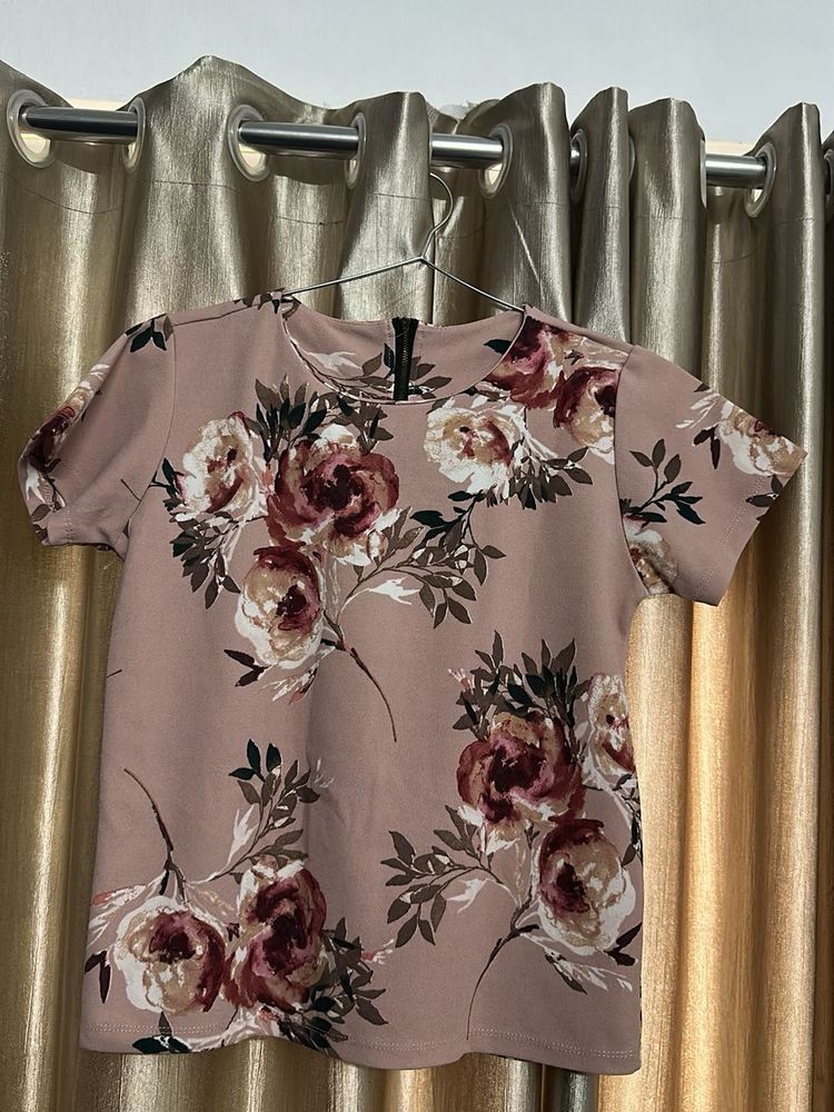 Pink Floral Short Sleeve Casual Top