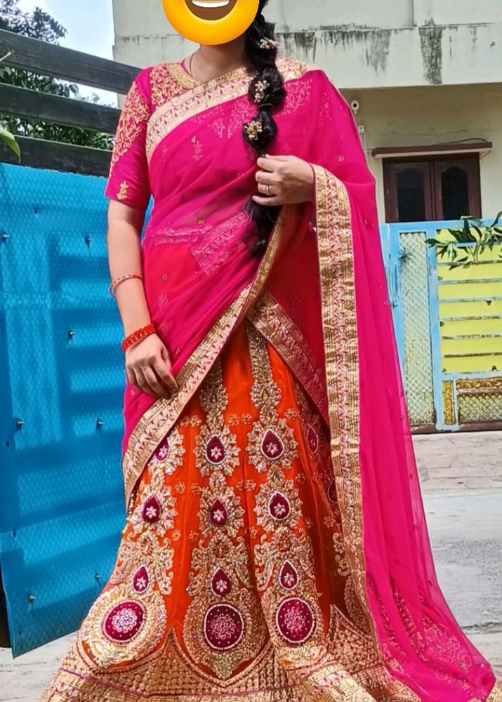 Gorgeous Pink &amp; Orange Lehenga