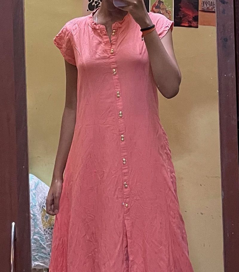 Coral Button-Down Kurta