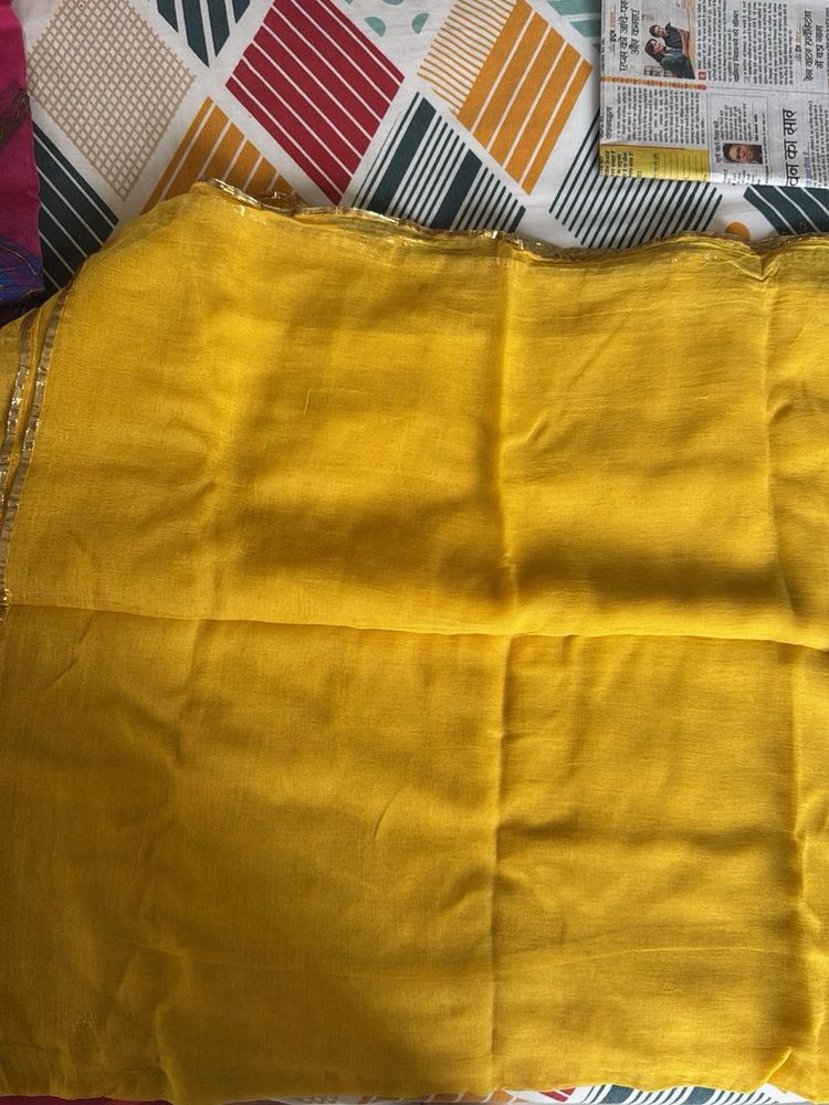 Yellow Dupatta with Gold Border