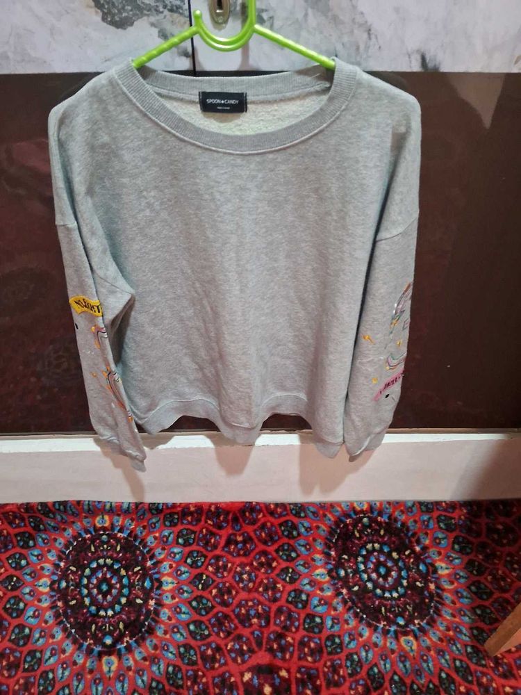 Gray Embellished Sweatshirt
