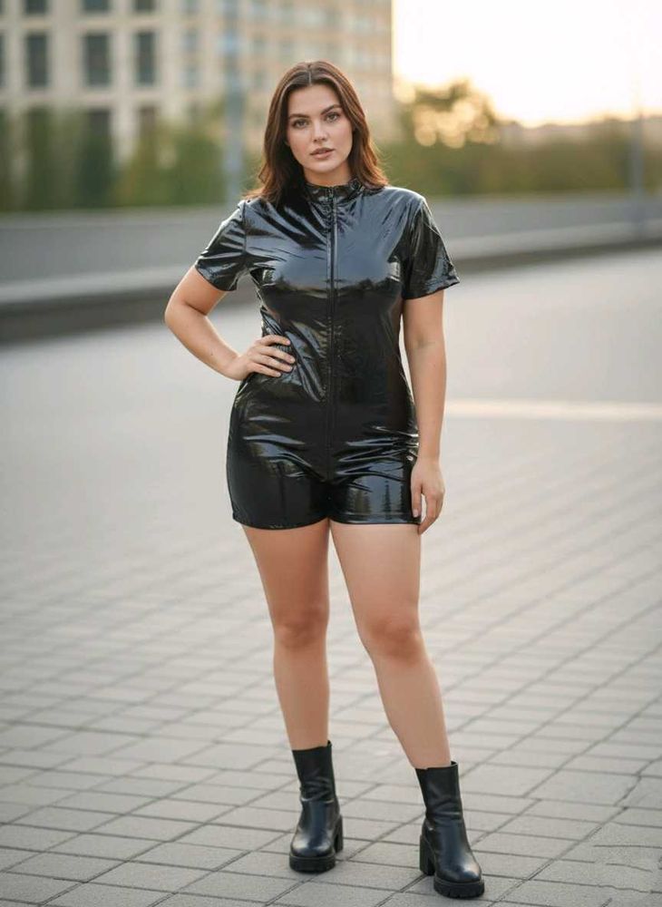 Faux Leather Edgy Black Romper Size XL