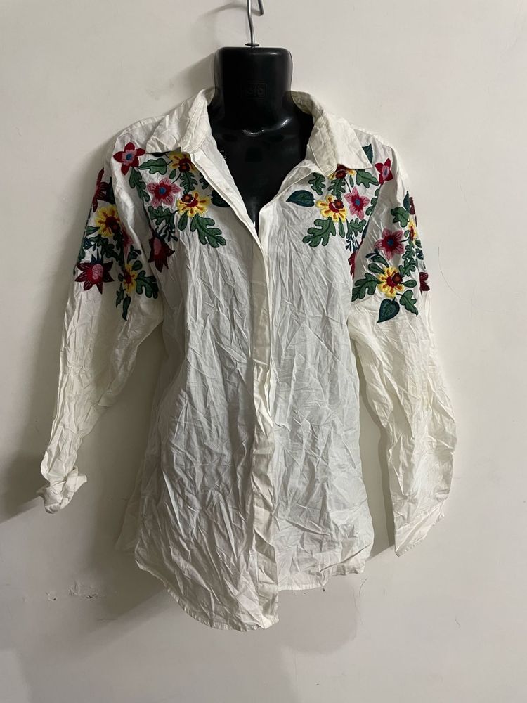Zara Embroidered Shirt White