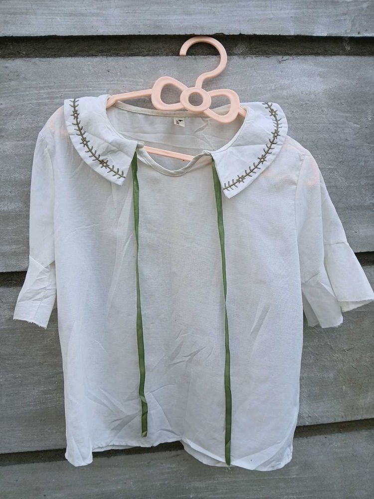 Cute White Embroidered Top