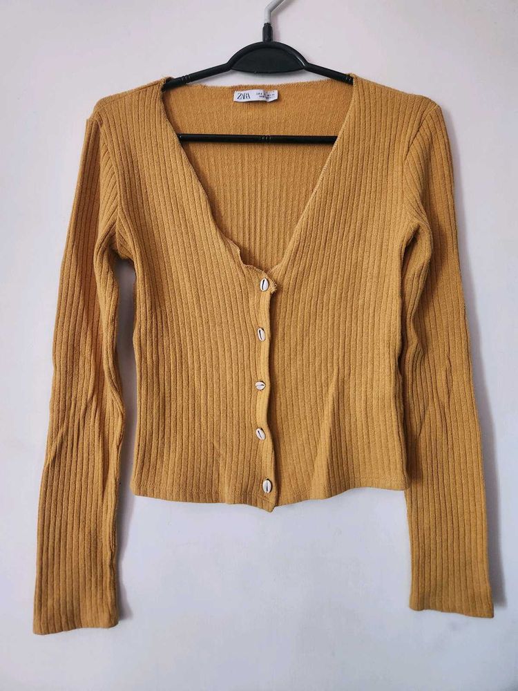 Mustard Cardigan From Zara