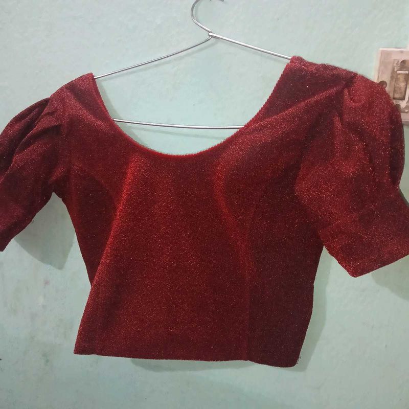 Maroon Blouse with Puff Sleeves